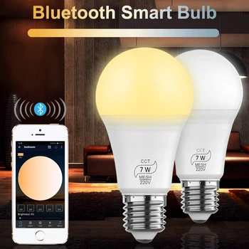 Bluetooth 7W KMT Led Spuldzes BT Acs Neto Koncerns Smart Led Gaismas Krāsas Izmaiņas Aptumšojami AC100V 220V Darbu