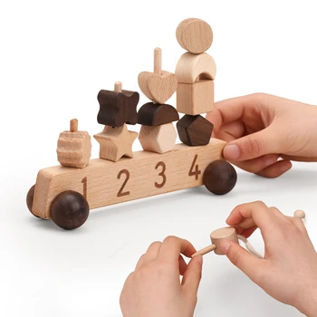 Bērnu Montessori Vītņu Puzzle Rotaļlietas Izglītojošās Interaktīvās Rotaļlietas Auto Ģeometriskas Formas Koka Celtniecības Bloku Dāvanas Mazulis