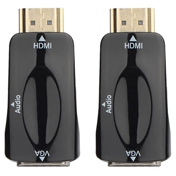2X 1080P HDMI Male VGA Female Adapteri Video Converter, 3,5 Mm Audio Izejas Vads Karstā Melns