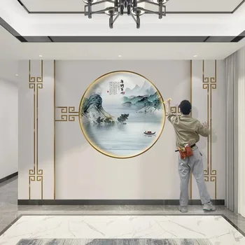 Pēc pasūtījuma gatavotas jaunas Ķīniešu wallcovering TV fona sienas tapetes apdare, dzīvojamā istaba ainavu sienu pārklājumu
