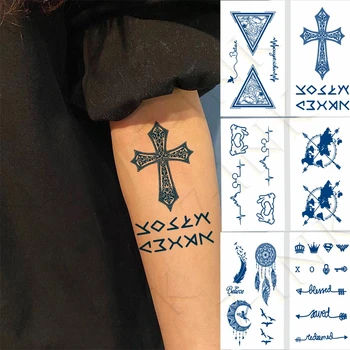 Sulu Ūdensnecaurlaidīgus Pagaidu Tetovējumu Uzlīmes Krusta Kompass Spalvu Dreamcatcher Mēness Mākslas Viltus Tatto 7-15 Dienas Vīrieši Sievietes