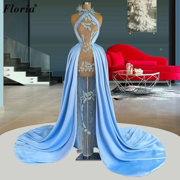 Sky Blue Mermaid Fāzēm Celebrity Kleitas Jaunu Īpašu Sarkanā Paklāja Skrejceļa Kleitas Sievietēm Abendkleider Sexy Gājienā Kleitas