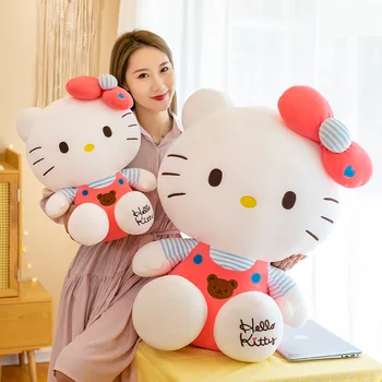30-60cm Kawaii Hello Kitty Plīša Lelle Anime Pildījumu Dzīvnieku KT Kaķis Mīkstā Pildījuma Spilvens Istabu Rotā Plushies Rotaļlietas Bērniem Dāvanas