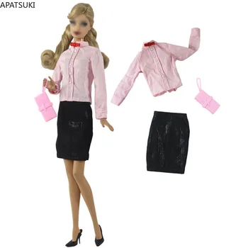 Rozā Krekls, Blūze Top Melni Svārki Maku Apģērbu Komplekts Barbie Lelle Modes Tērpiem 1/6 Lelles, Aksesuāri Bērniem Rotaļlietas Leļļu Namiņš