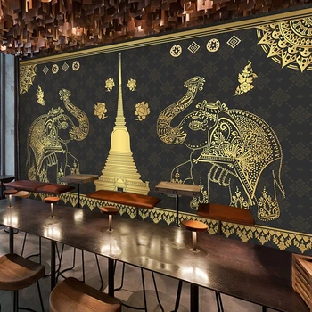 Taizemes tapetes Dienvidaustrumu Āzijas stila zilonis apdare, Taizeme viesnīcas restorānā 3d sienas pielāgoto izmēru, dzīvojamā istaba, guļamistaba