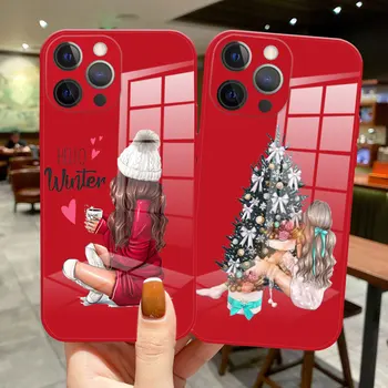 Ziemassvētku un Jaunā Gada dāvanu red stikla Tālrunis Lietā Par iPhone 14 Pro max 13 Pro Max 11 Pro Max 12Pro Max Modes meitene Segtu Fundas