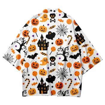 Streetwear Vīriešiem Halloween Baltā Drukā Jaciņa Yukata Cosplay Apģērbs Tradicionālā Japāņu Kimonos Haori Un Īsās Bikses (Komplekts