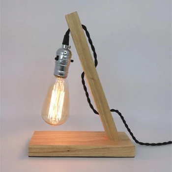 Vintage Koka Edison spuldzes Galda lampas Loft Stila koka Turētājs gultas lampa, galda lasījumā deg Mājas apgaismojums