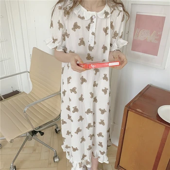 vasarā pāris homewear sieviešu nightgowns lācis drukāt karikatūra pidžamas komplekts vīriešiem sleepwear 2 gabals, kas soft rievotās pilnu kokvilnas Y694