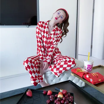 Sleepwear Pidžamas Komplekts Pavasara Zīda Rudenī Sieviešu Homedress Bikses Naktskrekls DZA223