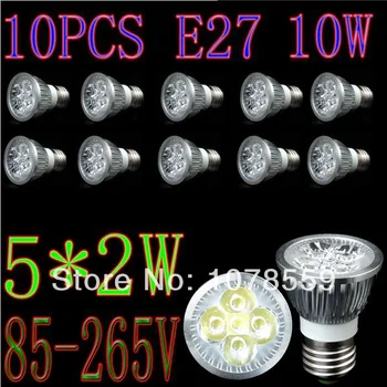 10PCS 5X2W E27 LED Lampas 10W prožektors Spuldze, Silti Balta, Balta, LED celling gaismas leju gaismas lampa Epistar chip 85-265V Bezmaksas Shpping