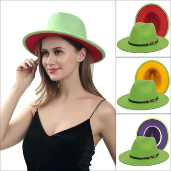 Zaļā Fedora Cepures Sievietēm, Vīriešiem Trilby Caps Vilnas Fedoras Silts Melnā Josta Top Džeza Cepuri Dāma Derby Klp