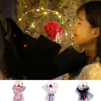 Behogar LED Gaismas Skaidrs, Balonu Mūžīgo Ziedu Rožu Pušķis Komplekts DIY Dāvanu Komplekts par Ziemassvētku Kāzas Valentīna Dienā