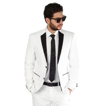 Balta Balles Kleitas, Līgavainis Tuxedos Mans Tērpus Kāzu Mans Vakariņas Tērpi Puse Tērpi Pasūtījuma Izgatavotu 2 Gabals Kostīmi(Jaka+Bikses)