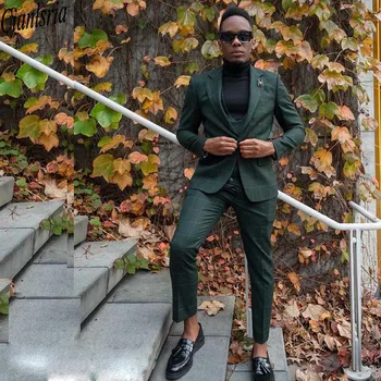 Mednieks Zaļa Trīs Gabalus Modes Tērps Vienu Pogu, Slim Fit Vīriešu Streetwear Apģērbu Pasūtījuma Izgatavotu Kāzu Tuxedos