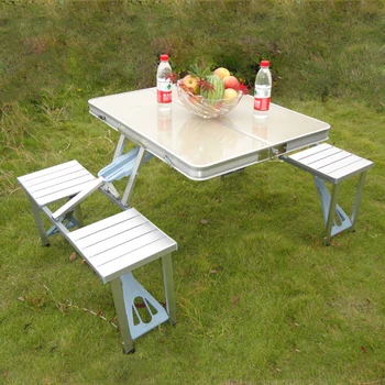 Alumīnija sakausējuma viengabala saliekamais galds un krēsls, Āra integrētu portatīvie galda Piknika auto kempings pludmales kabīne tabula