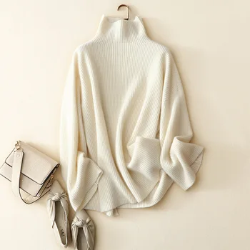 jaunā stila ziemas baltās krāsas kašmira džemperis sievietēm, mīksta, kvalitatīva 100% kašmira augstu uzrullētu apkakli pulovers