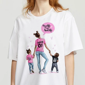 Ģimenes Piedurknēm Jautri, T-Kreklu Māte un meita Print T-krekls Dāma Gadījuma saldu sirdi T-krekls Vasaras Harajuku Top T-krekls