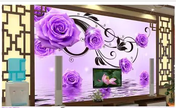 3d Ziedu tapetes pielāgotus foto tapetes 3 d TV iestatījumu sienas attēlu purpura rozes viesistaba tapetes apdare