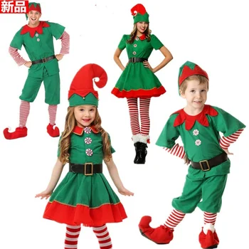 Bērnu, Vīriešu un Sieviešu Ziemassvētku Drēbes Halloween Drēbes Pieaugušo Ziemassvētku Elf Zaļas Drēbes Cosplay Vecāku un bērnu Drēbes