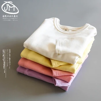Bērnu pavasara un rudens apaļu kakla elastīgs bērnu ar garām piedurknēm T-krekls mīksts pret ādas
