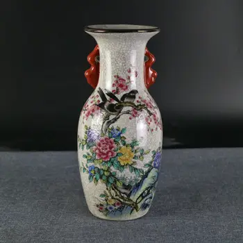 Ķīnas veco Krāsainu zīmējumu crackle glazūru porcelāna rotas Binaural vāze