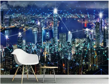 3d foto tapetes custom sienas Mūsdienu pilsētas Hong Kong nakts ainava mājas dekoru 3d sienu gleznojumi tapetes dzīvojamā istabā