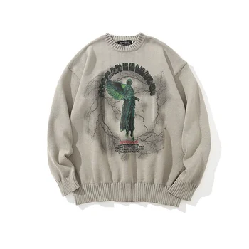 Eņģelis Zibens Drukāt Džemperis Vīriešiem Hip Hop Trikotāžas Džemperis Streetwear Harajuku Rudens Lielajam Hipster Gadījuma Trikotāžas Džemperi