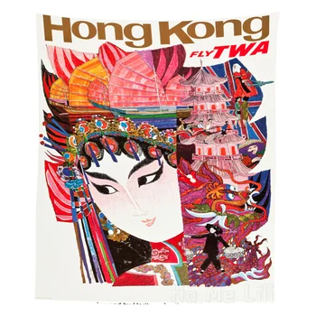 Hong Kong Plakātu Travel Art Gobelēns Sienas Karājas Rozā Meitene Drukāt Vintage Stila Gadsimta Vidum Mūsdienu Retro Glezna