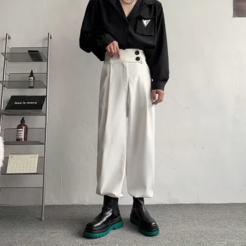 Balts Melns Uzvalks Bikses Vīriešu Modes Sociālo Mens Kleitu Bikses korejas Zaudēt Taisni Plaša Kāju Bikses Vīriešu Formālās Bikses M-XL