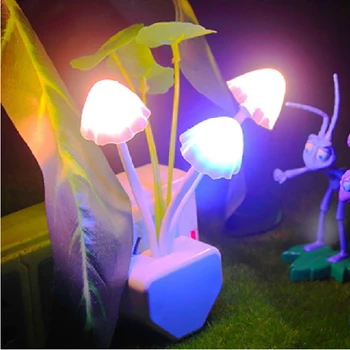 Nakts Gaisma LED Sēņu Gultas Lampa, ES / ASV Plug 7 Krāsu Maiņa Gaismas kontrolē Sensors Babyroom Guļamistaba, Mājas Dekoru