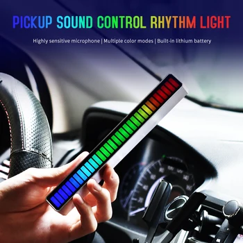 24V Balss aktivizēta Pikaps Ritma Vieglo Automašīnu Atmosfēru Desktop Audio Spektra RGB Krāsains LED Skaņas Mūzikas USB Gaismas Adjustabl