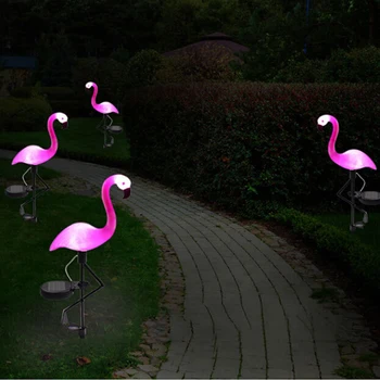 Saules Flamingo Gaismas LED 3Pcs/daudz LED Saules Dārza Ūdensnecaurlaidīga Saules Nightlight Dārza Apdare, Saules Paneļu Zālienu Apgaismojums