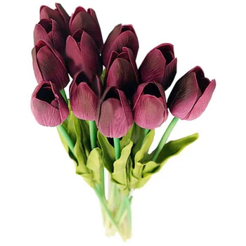 20PC Tulip Mākslīgie Pušķi, Mākslīgo Ziedu Kāzu Dekorēšana, Ziedu Mājas, Dārza Dekorēšanai Vīns Red 35CM