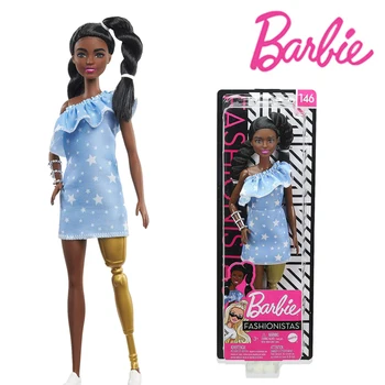 Barbie Meitenēm Rotaļlietas Fashionistas Pop 146 `35; Twee Gedraaide Vlechten & Prothetic Kājas Valkāt Star Print Mērci Rotaļlietas Meitenēm