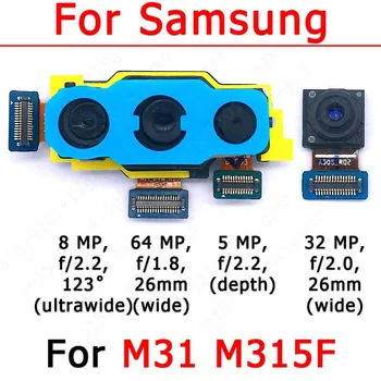 Oriģinālo Priekšējo Aizmugurējo Kameru Samsung Galaxy M31 M315 Aizmugures Frontālās Aiz Maza Selfie Kameras Modulis Flex Remonts Rezerves Daļas