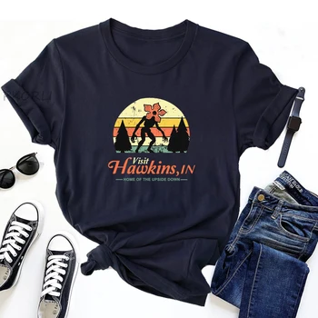 Vintage Hawkins Zemes Otrādi T Krekls Smieklīgi Sieviete Svešinieks Lietas Vintgae Tshirt Sieviešu Kokvilnas Vasaras Topi ar Īsām Piedurknēm