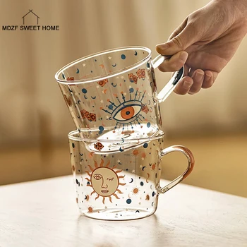 500ml Radošo Mēroga Stikla Krūze Brokastis Mlik Coffe Kausa Sadzīves Pāris Ūdens Kausa Saules Acs Modelis Drinkware
