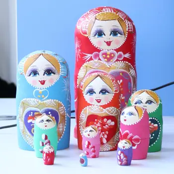 10pcs Ķīniešu Koka krievu Ligzdošanas Lelles Komplekts Matryoshka Rotaļlietas