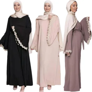 Eid Ramadāna Abaya Sievietēm Musulmaņu Mežģīnes Maxi Kleita Dubaija Kaftan Turcija Caftan Arābu Drēbes Islāma Apģērba Izlīdzināšanu Piedurknēm Kleita Abayas