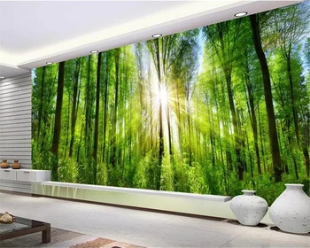 Beibehang Custom tapetes murals Eiropas Premier Zaļā Meža Saules Ainava, TV Dīvāns Fonā Sienas gleznojums, 3d tapetes