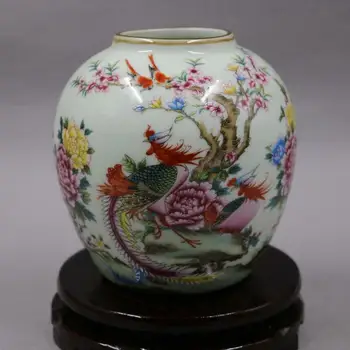 Ķīnas Famille Rožu Porcelāna Jar Phoenix Design Pods 5.7 collas
