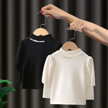 2022. gada Pavasara Rudens Meiteņu Modes O Kakla Ilgi, Elsojošs Piedurknēm T-krekls Divi Krāsas