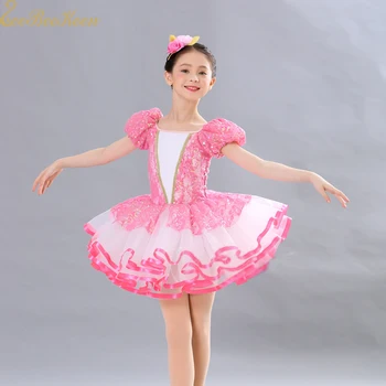 Meitene Rozā Tutu Baleta Kleita Princese Kleita Profesionālā Baleta kostīms Sieviešu Īsās/garās piedurknes Vizuļi Deju Kleita Bērnu