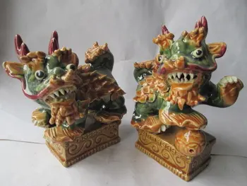 Ķīnas krāsains keramikas kirin feng shui fu suns pāris lauva