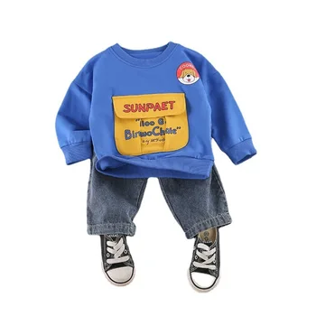 Jaunā Pavasara Toddler Modes Kostīms Rudens Bērnu T-krekls, Bikses, 2gab/komplekti Zēniem Zīdaiņu Meitene Ikdienas Apģērbs Bērniem, Multiplikācijas filmu Treniņtērpi
