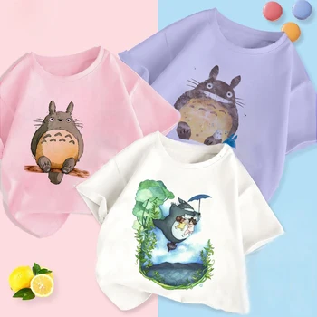 Ir 2021. Vasaras Modes Unisex TotoroT-krekls Bērniem, Zēniem ar Īsām Piedurknēm Baltā Tīsas Bērnu Bērni Karikatūras Topi Meiteņu Drēbes 3 8Y