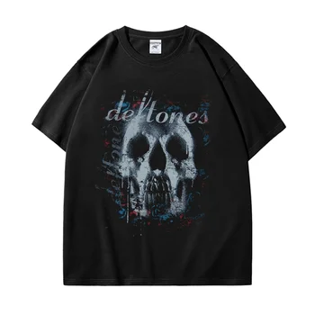 Deftones Galvaskausa Melnā Josla Koncertu, T-Kreklu apdruka Vīriešu Sieviešu Punk Hip Hop T Krekli Gothic 90s Vintage Rock Tee Krekls Unisex Topi