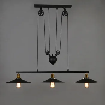 Rūpniecības Retro Black LED pendant gaismas Dzelzs lifts radošo karājas lampas guļamistabas studiju dzīvojamā istaba apturēšanu, apgaismes iekārtas