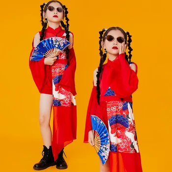 2022 Ķīniešu Stila Džeza Deju Tērpi Meitenēm Sarkans Apģērbs, Balles Hip Hop Deju Rave Drēbes Darbības Tērpiem DQS10785